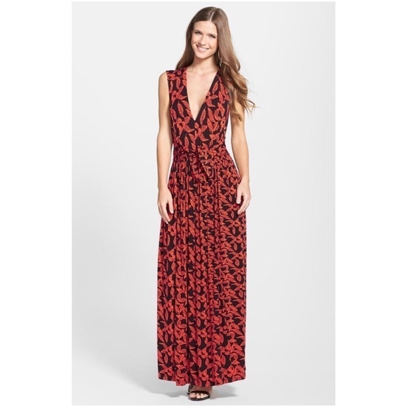 Anthropologie Plenty by Tracy Reese Fabiola Maxi Dress Red Black Tie Front S - Picture 1 of 10